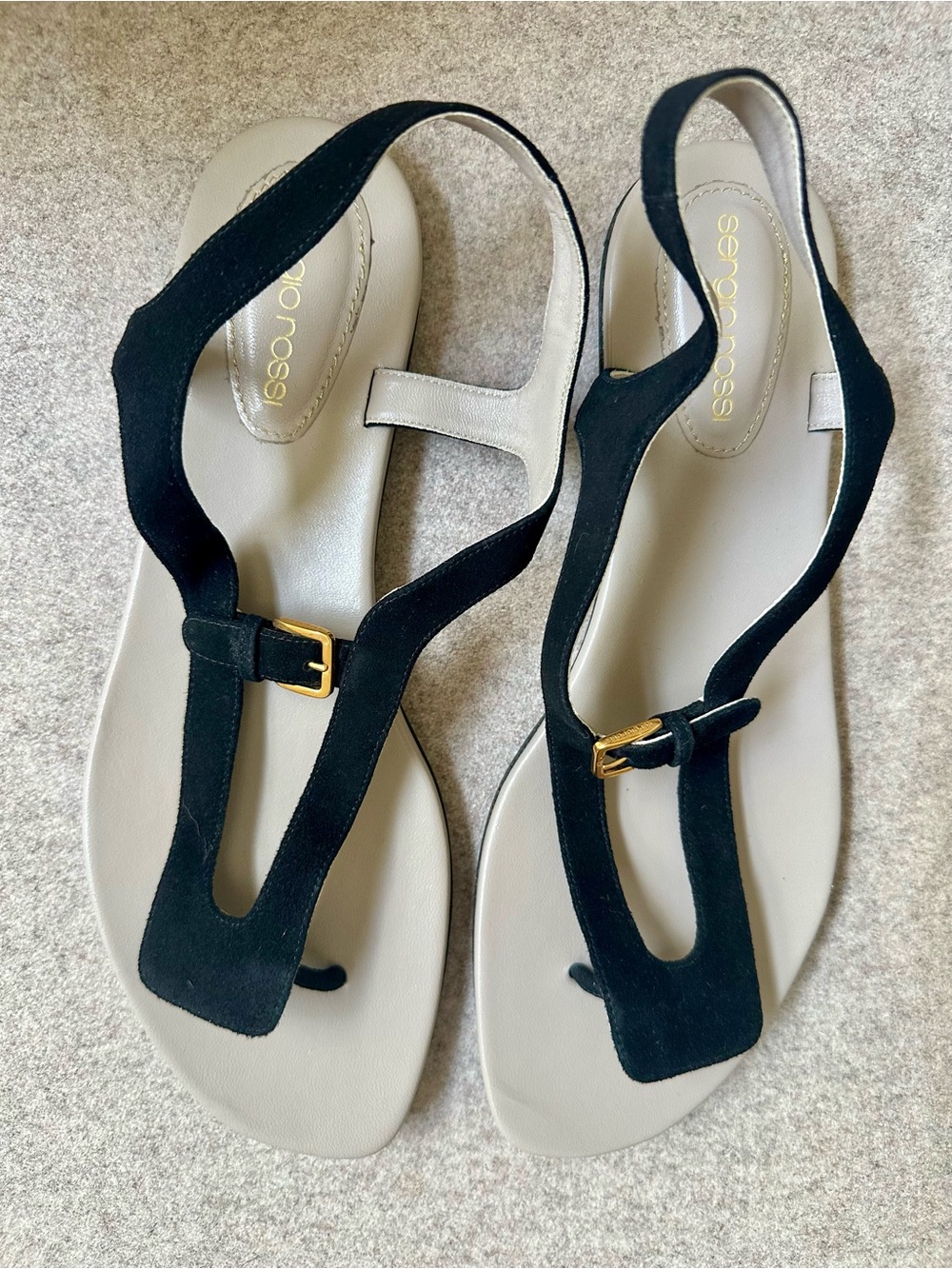 SERGIO ROSSI black suede mod flat thing sandals sz 41